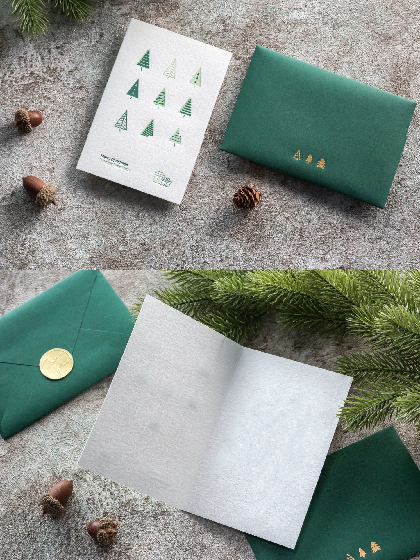 Cute Green Trees Christmas Greeting Card with Envelope