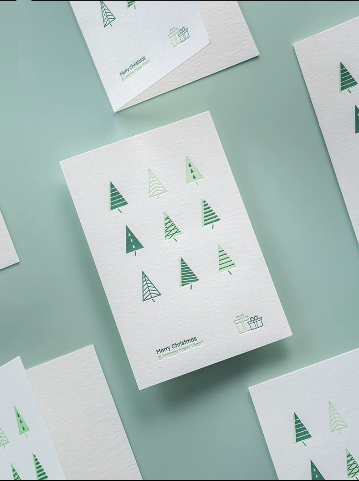 Cute Green Trees Christmas Greeting Card with Envelope
