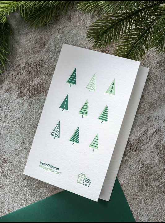 Cute Green Trees Christmas Greeting Card with Envelope