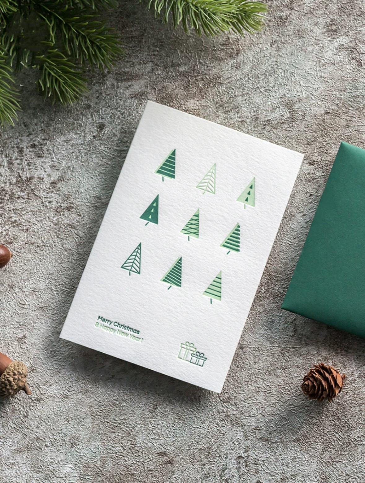 Cute Green Trees Christmas Greeting Card with Envelope