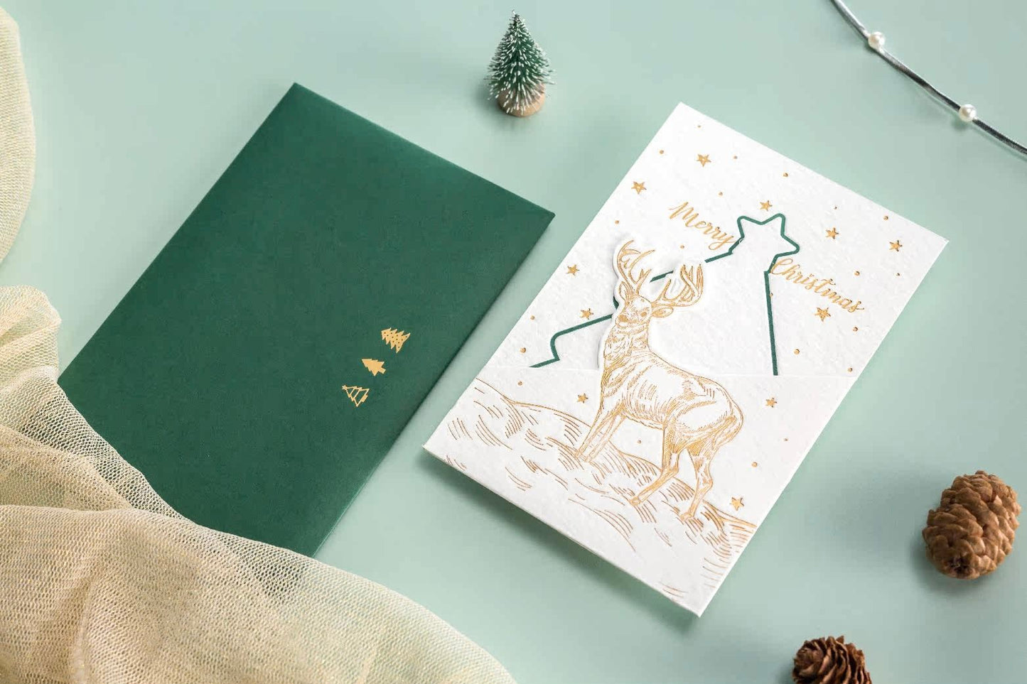Elegant Elk & Tree Outline Christmas Greeting Card with Envelope