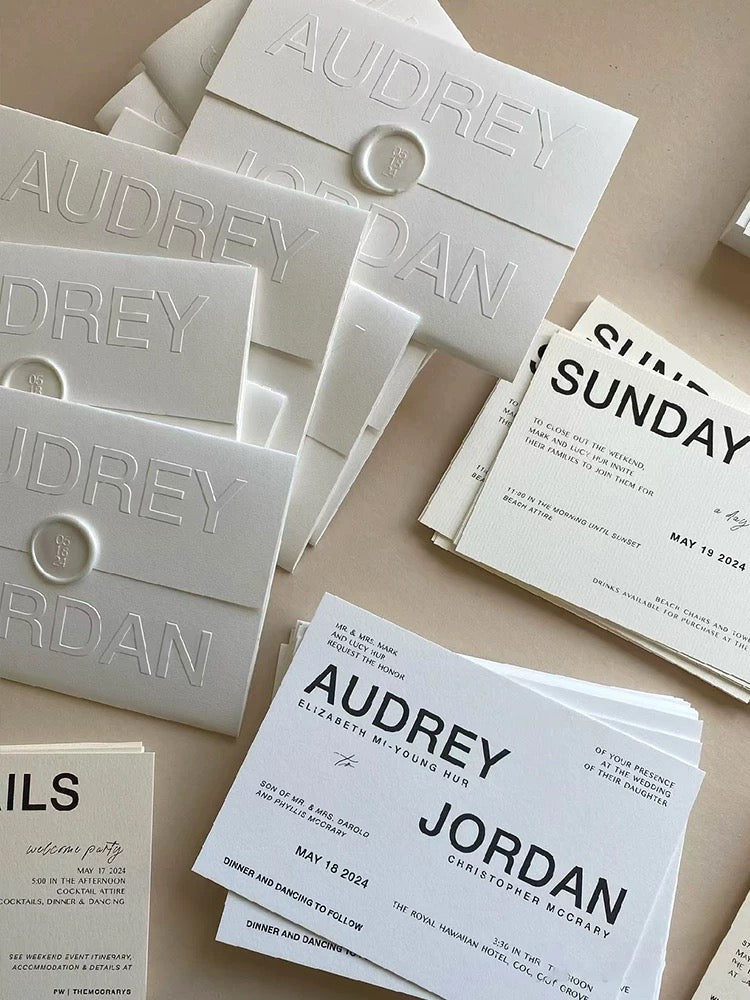 Embossed White Wedding Invitation Set