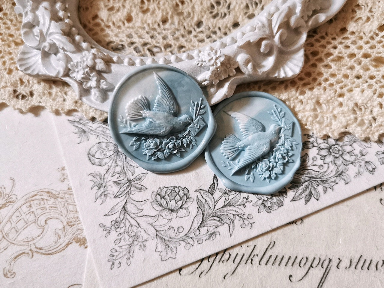 Elegant Messenger Design – Pigeon with Envelope Wax Seal Stamp