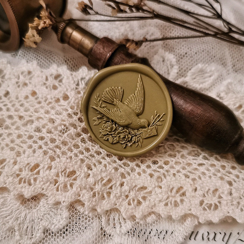 Elegant Messenger Design – Pigeon with Envelope Wax Seal Stamp