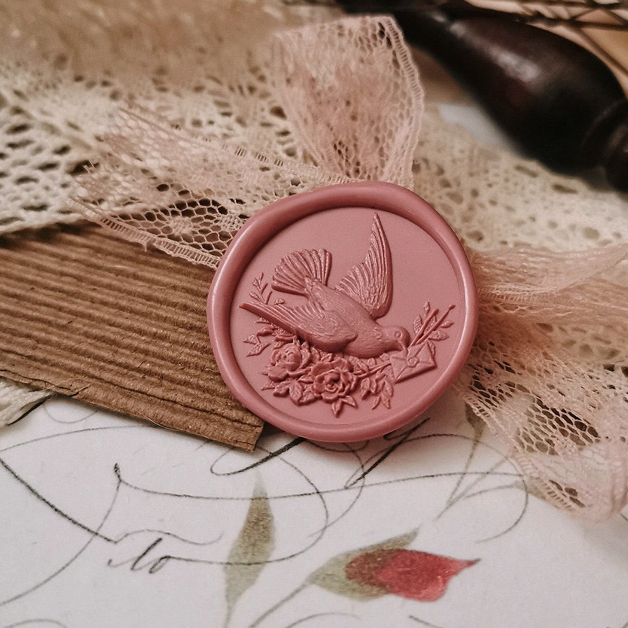 Elegant Messenger Design – Pigeon with Envelope Wax Seal Stamp