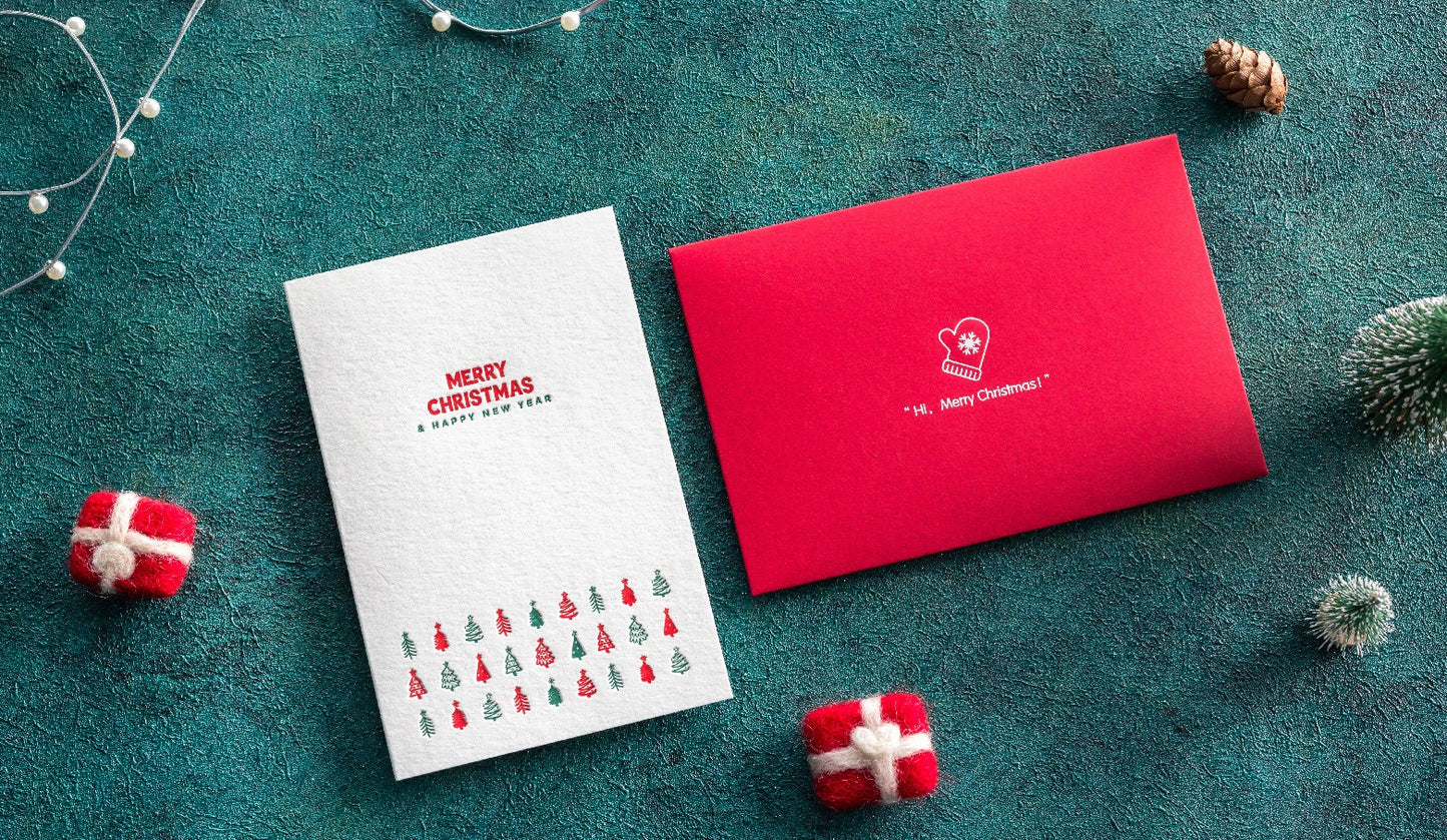 Red & White Merry Christmas Greeting Card – Festive Holiday Card with Envelope