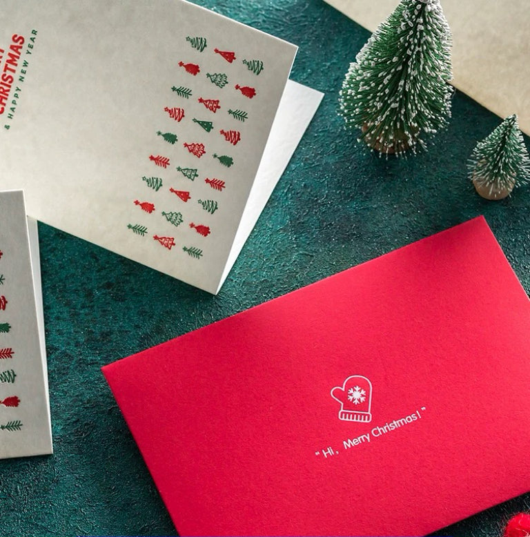Red & White Merry Christmas Greeting Card – Festive Holiday Card with Envelope