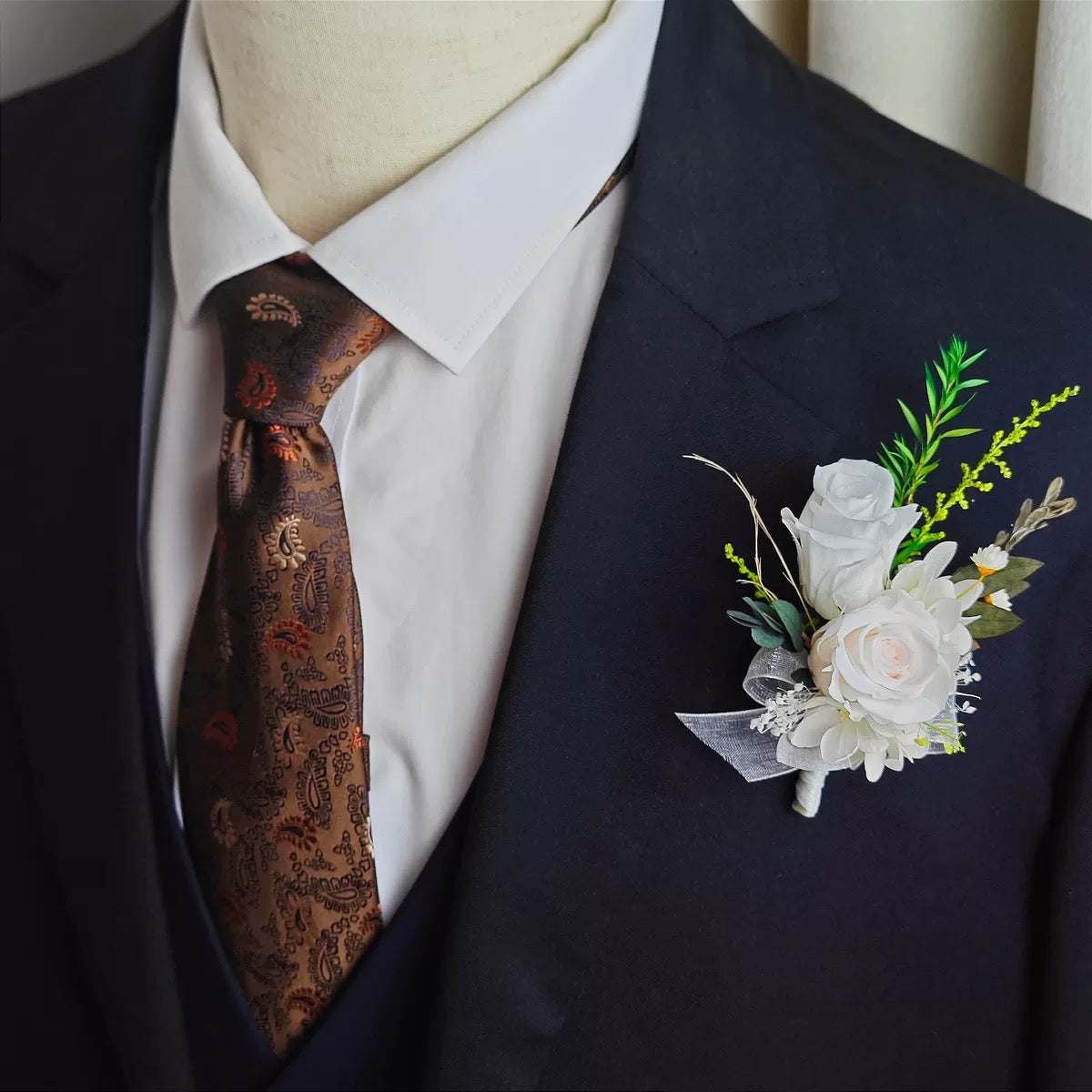 Timeless White Preserved Rose Corsage & Boutonniere Trio for Elegant Wedding & Gala