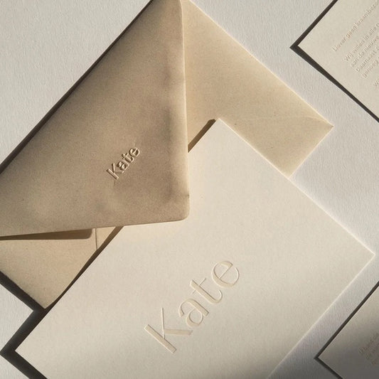 Bespoke Embossed & Engraved Business Invitation Set | Minimalist Beige & White Executive Stationery