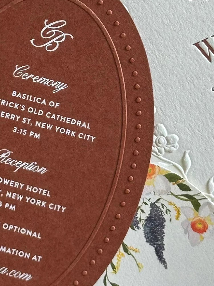 Bespoke Oval Wedding Invitation Suite – Elegant Vintage Embossed Collection