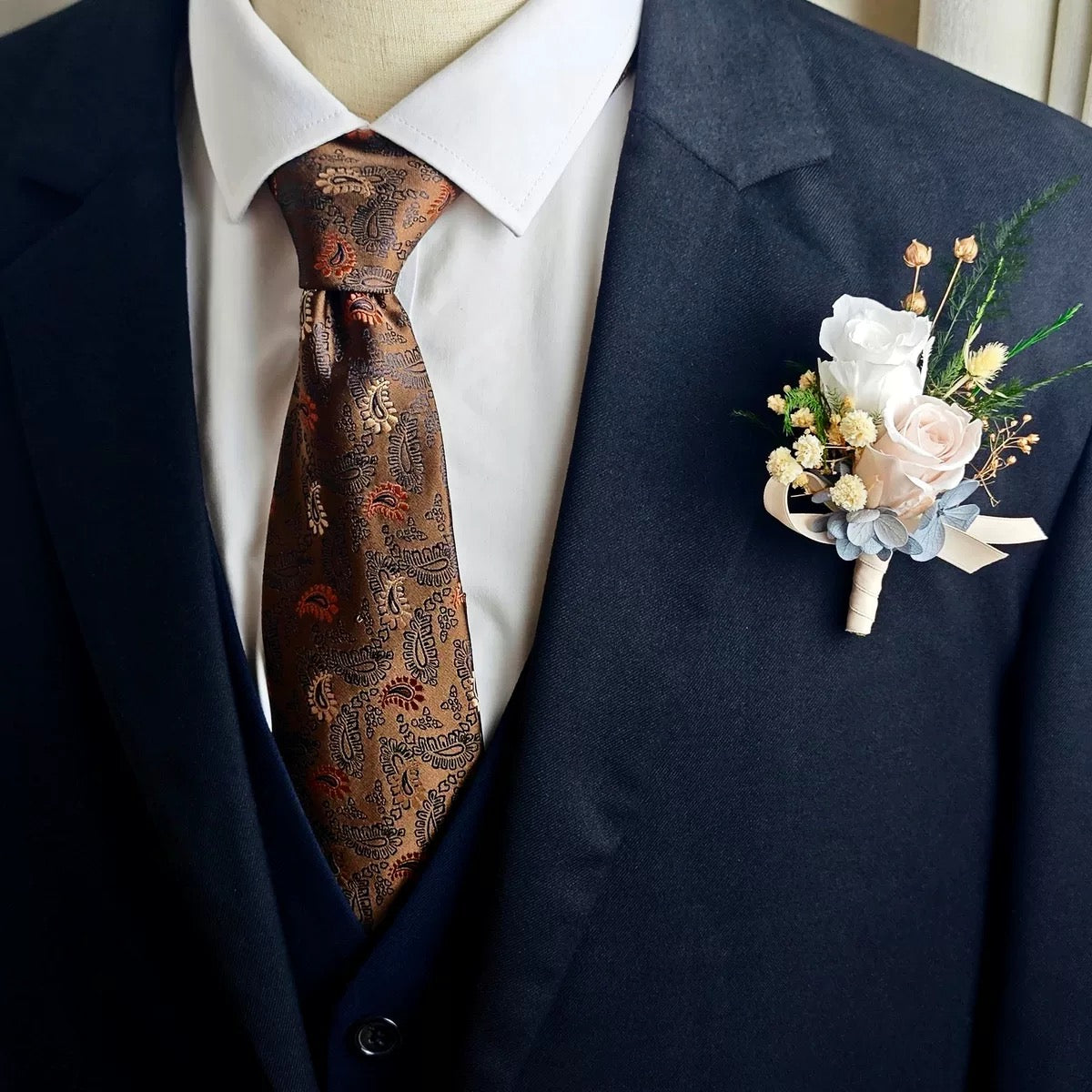 Blush Romance Preserved Rose Wrist Corsage & Boutonniere Set for Wedding & Prom