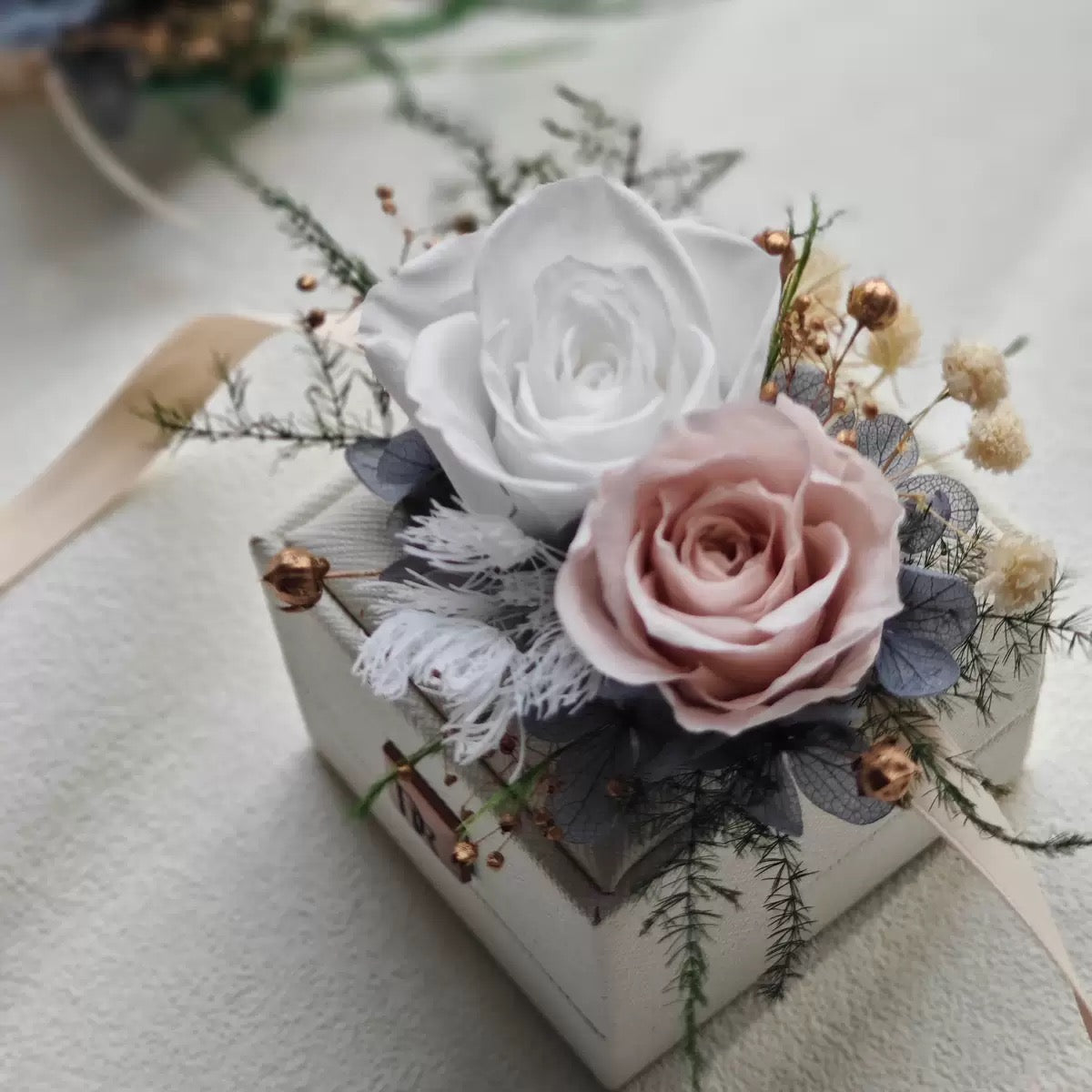 Blush Romance Preserved Rose Wrist Corsage & Boutonniere Set for Wedding & Prom