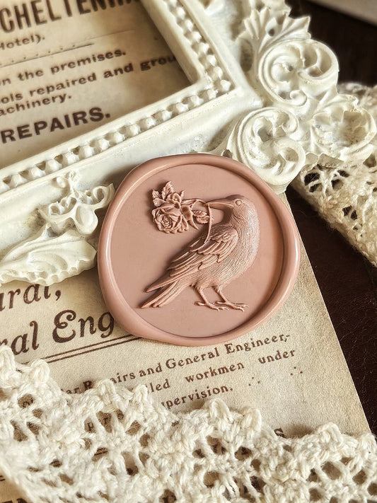 Crow Wax Seal Stamp – Raven with Rose Wax Sealing Stamp Kit