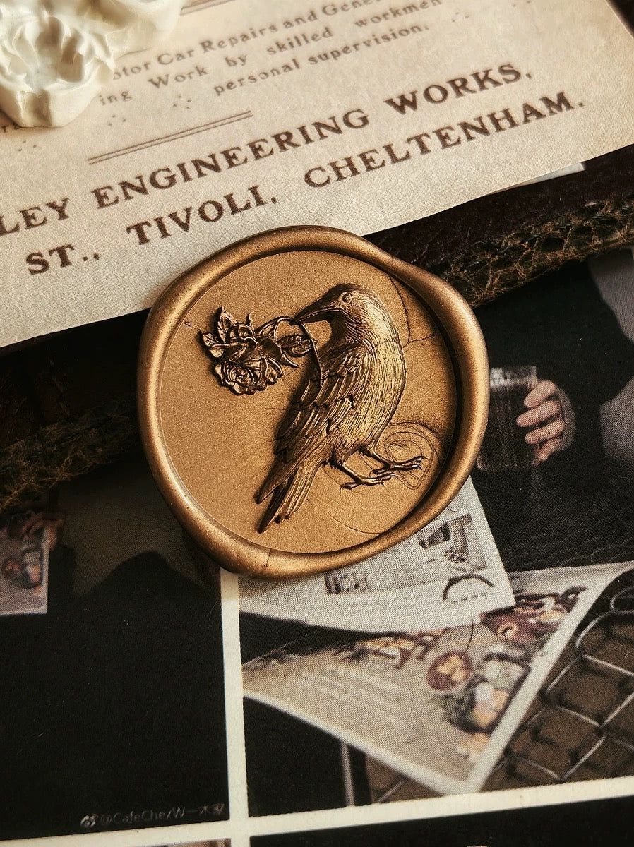 Crow Wax Seal Stamp – Raven with Rose