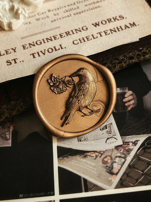 Crow Wax Seal Stamp – Raven with Rose