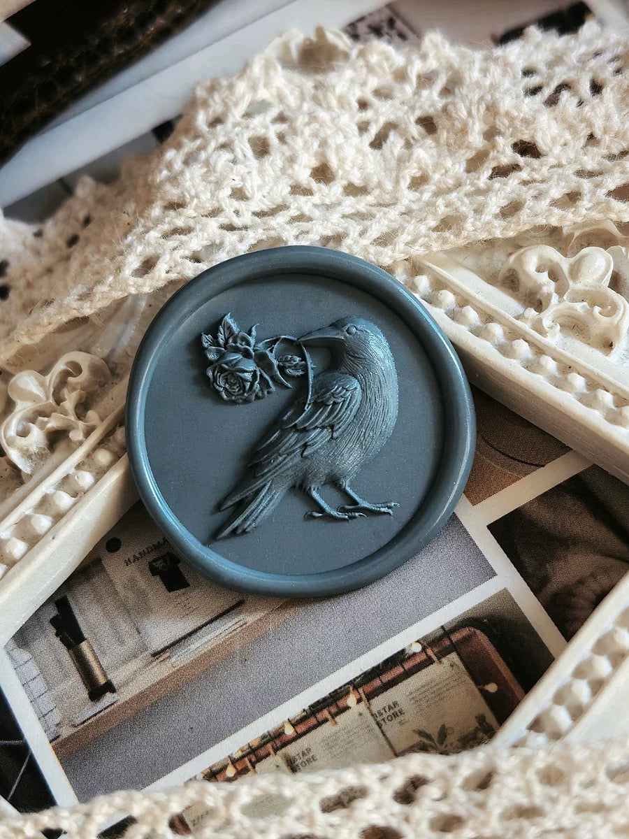 Crow Wax Seal Stamp – Raven with Rose