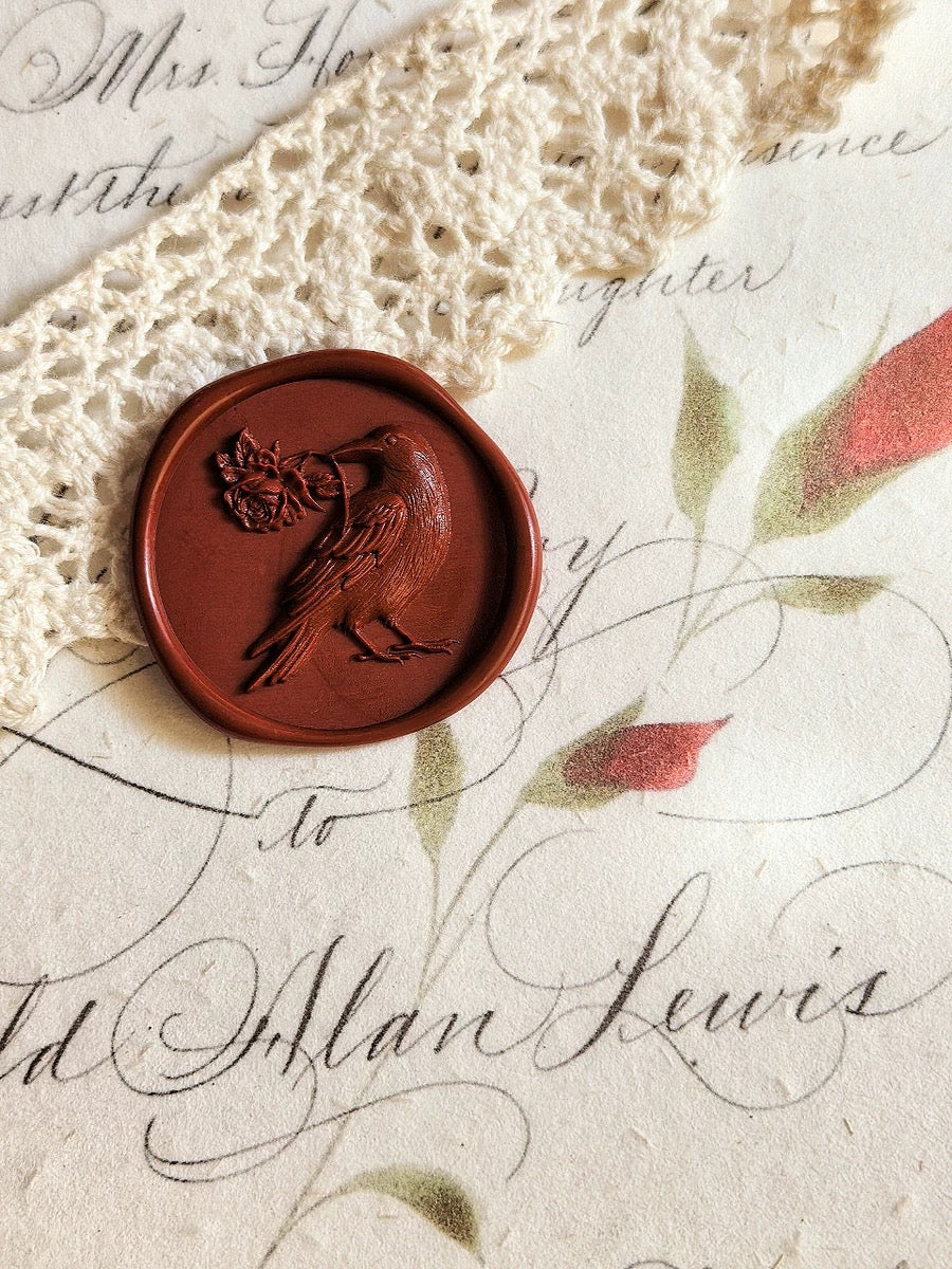Crow Wax Seal Stamp – Raven with Rose