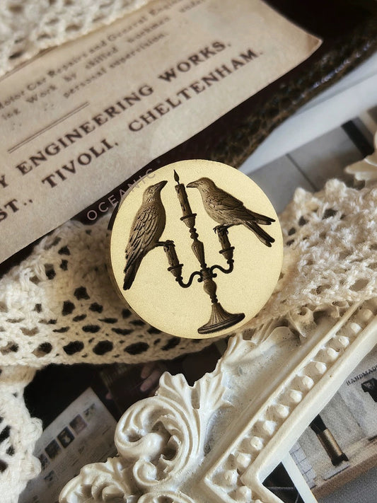 Crow Wax Seal Stamp – Twin Ravens & Candlelight Design Wax Sealing Stamp Kit