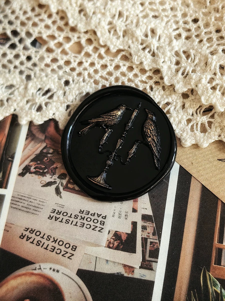 Crow Wax Seal Stamp – Twin Ravens & Candlelight Design