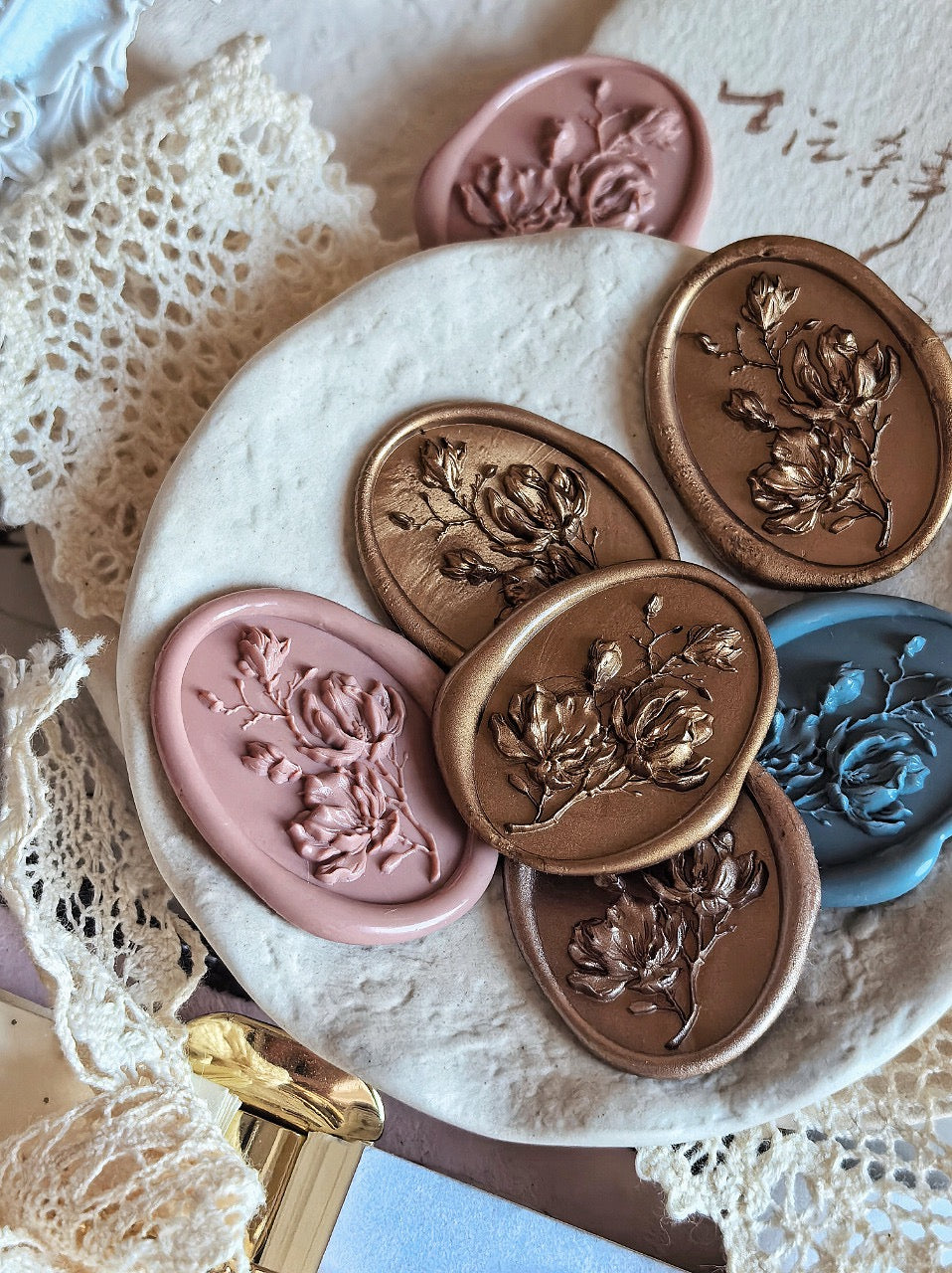Elegant Magnolia Bloom Wax Seal Stamp