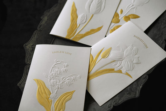 Floral Elegance – Handmade Gold Embossed Wedding Vow Cards