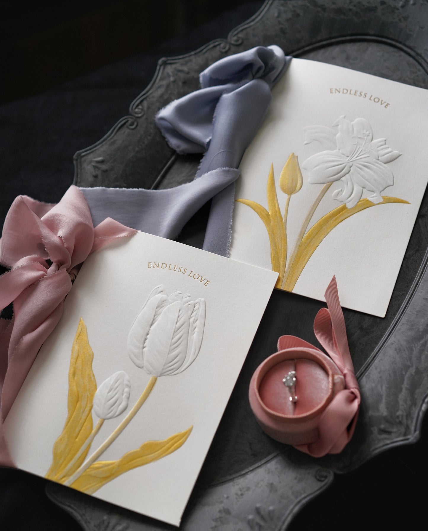 Floral Elegance – Handmade Gold Embossed Wedding Vow Cards