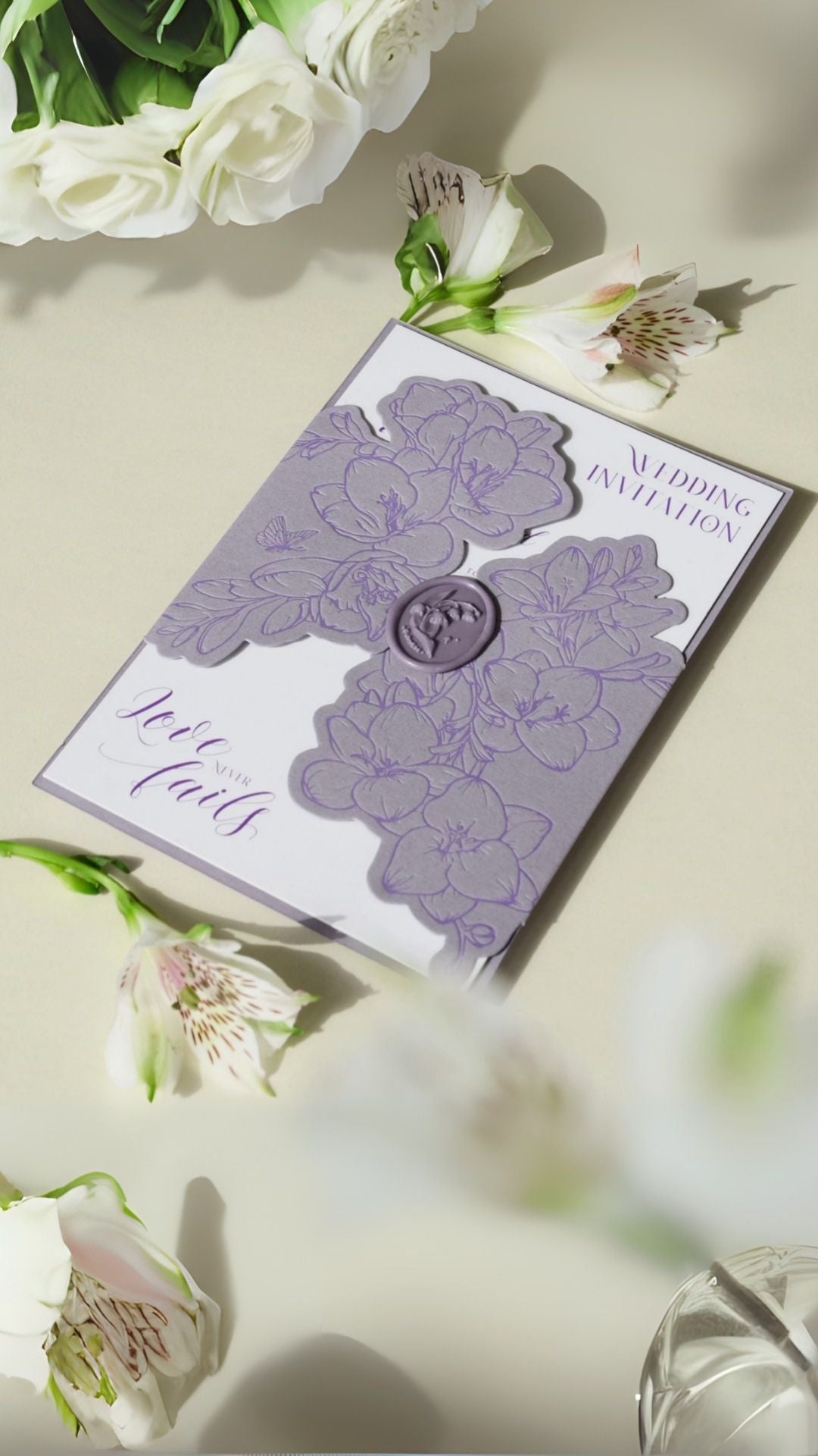 Freesia Bloom Semi-Hollow Wedding Invitation Set