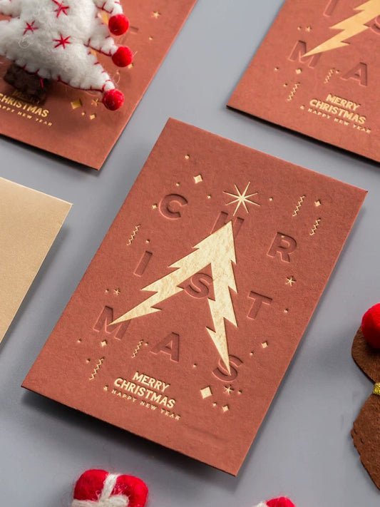 Golden Christmas Tree Greeting Card – Single & Foldable Versions with Envelope