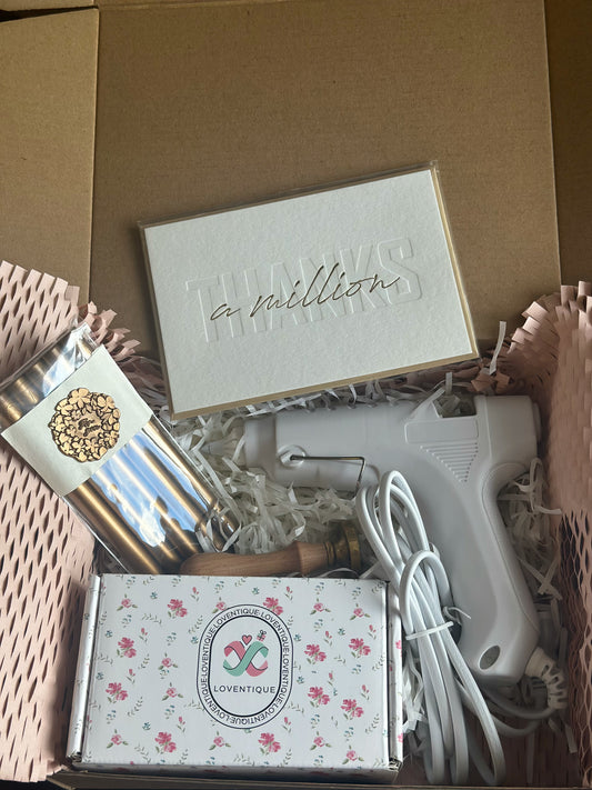 Thanks Greeting Card Kit – Stamp, Glue Gun & Metallic Sticks
