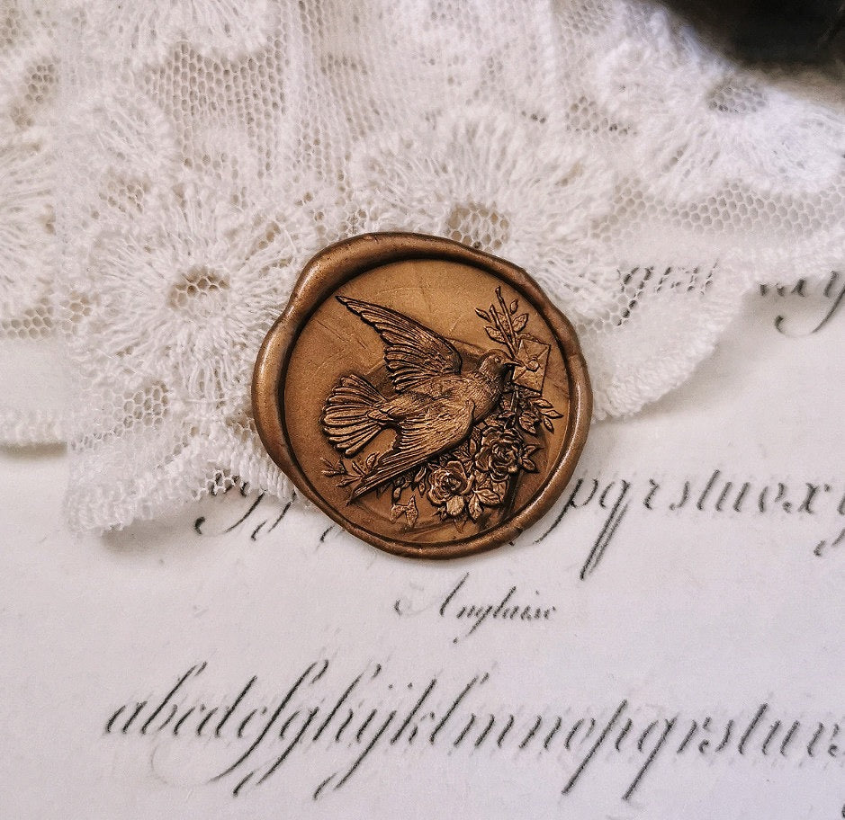 Elegant Messenger Design – Pigeon with Envelope Wax Seal Stamp