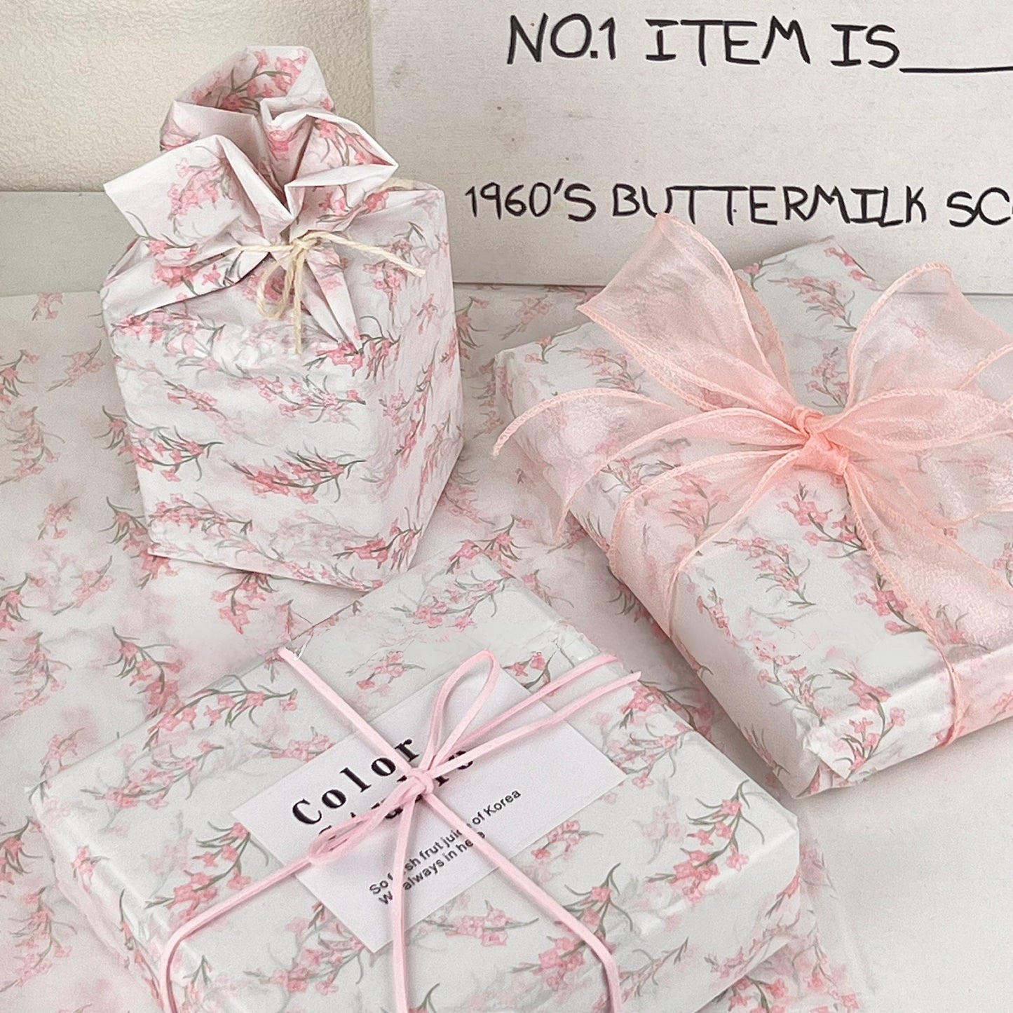 Pink Floral Pearlescent Wrapping Paper | Translucent Floral Tissue for Luxury Packaging