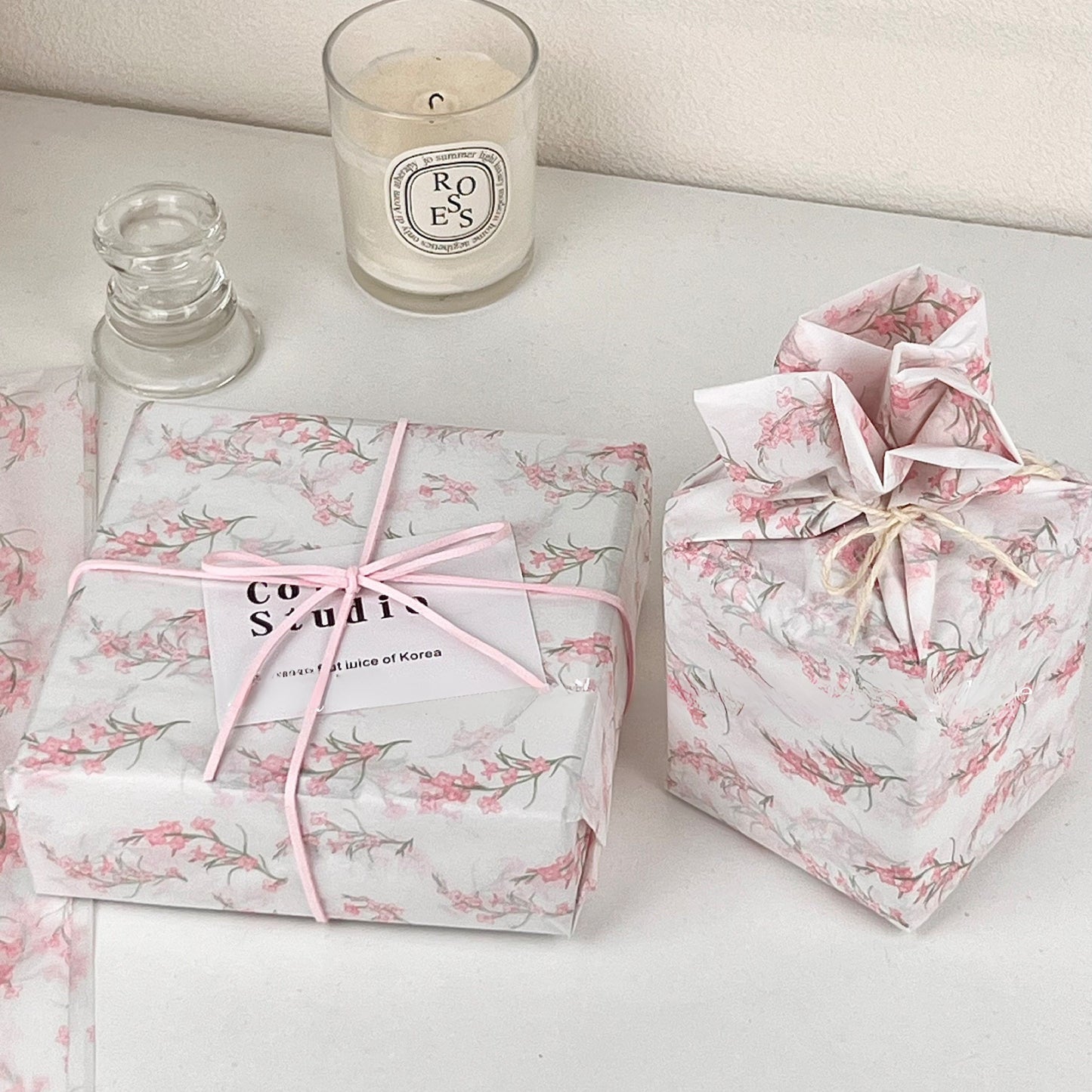 Pink Floral Pearlescent Wrapping Paper | Translucent Floral Tissue for Luxury Packaging