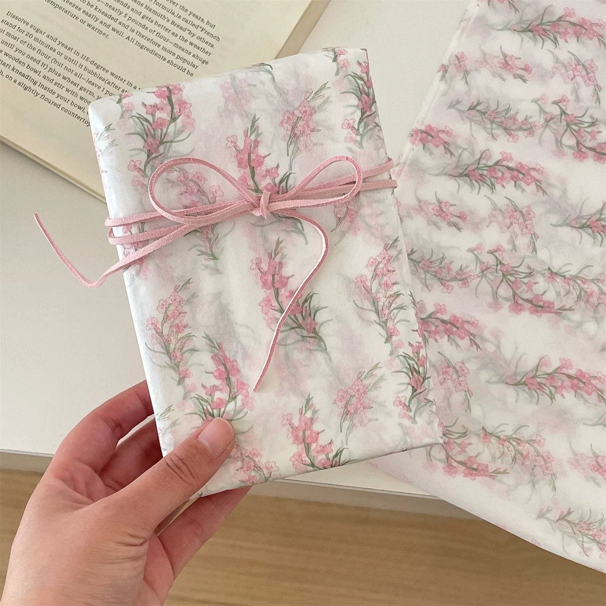 Pink Floral Pearlescent Wrapping Paper | Translucent Floral Tissue for Luxury Packaging