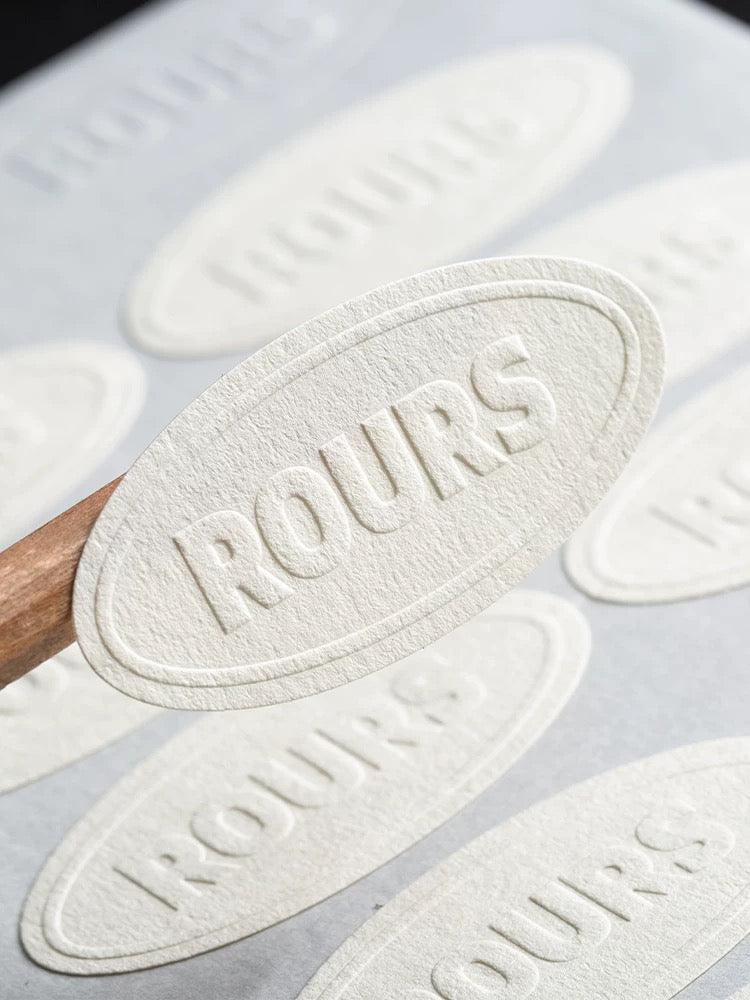 Premium Laser-Embossed Tree-Textured Logo Stickers | Colorless 3D Branding Labels