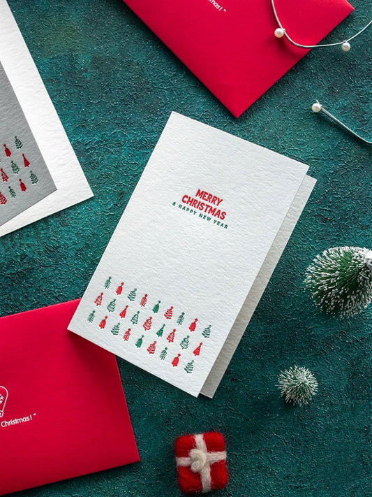 Red & White Merry Christmas Greeting Card – Festive Holiday Card with Envelope