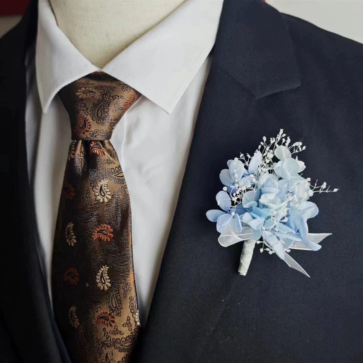 Something Blue Preserved Hydrangea Floral Set - Wrist Corsage or Boutonniere for Weddings