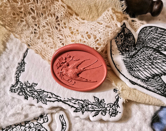 Swallow Wax Seal Stamp – Bird Carrying Flower Bouquet Wax Sealing Stamp Kit