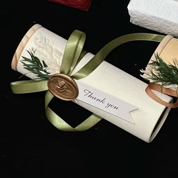Thank You Wax-Seal Cylinder Gift Box – Mini Hand Cream Gift Basket with Ribbon & Dried Flowers