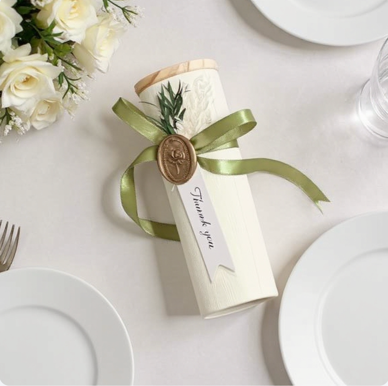 Thank You Wax-Seal Cylinder Gift Box – Mini Hand Cream Gift Basket with Ribbon & Dried Flowers