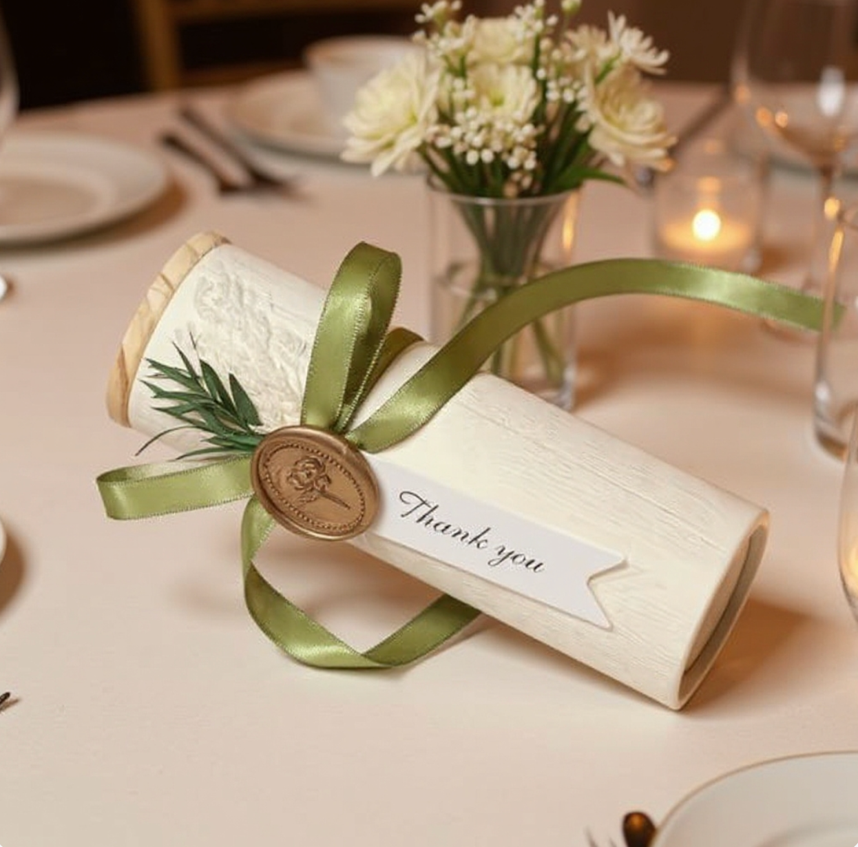 Thank You Wax-Seal Cylinder Gift Box – Mini Hand Cream Gift Basket with Ribbon & Dried Flowers