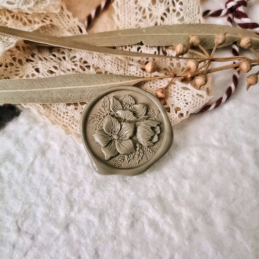 The Christmas Rose Wax Seal Stamp- 3D Floral Petal Design, Premium Brass Stamp for Gift Wrapping