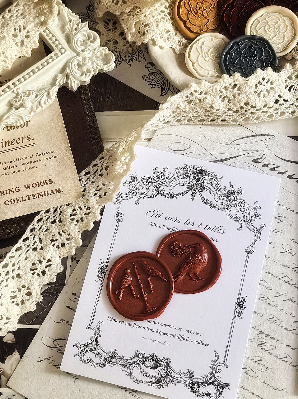 Crow Wax Seal Stamp – Twin Ravens & Candlelight Design